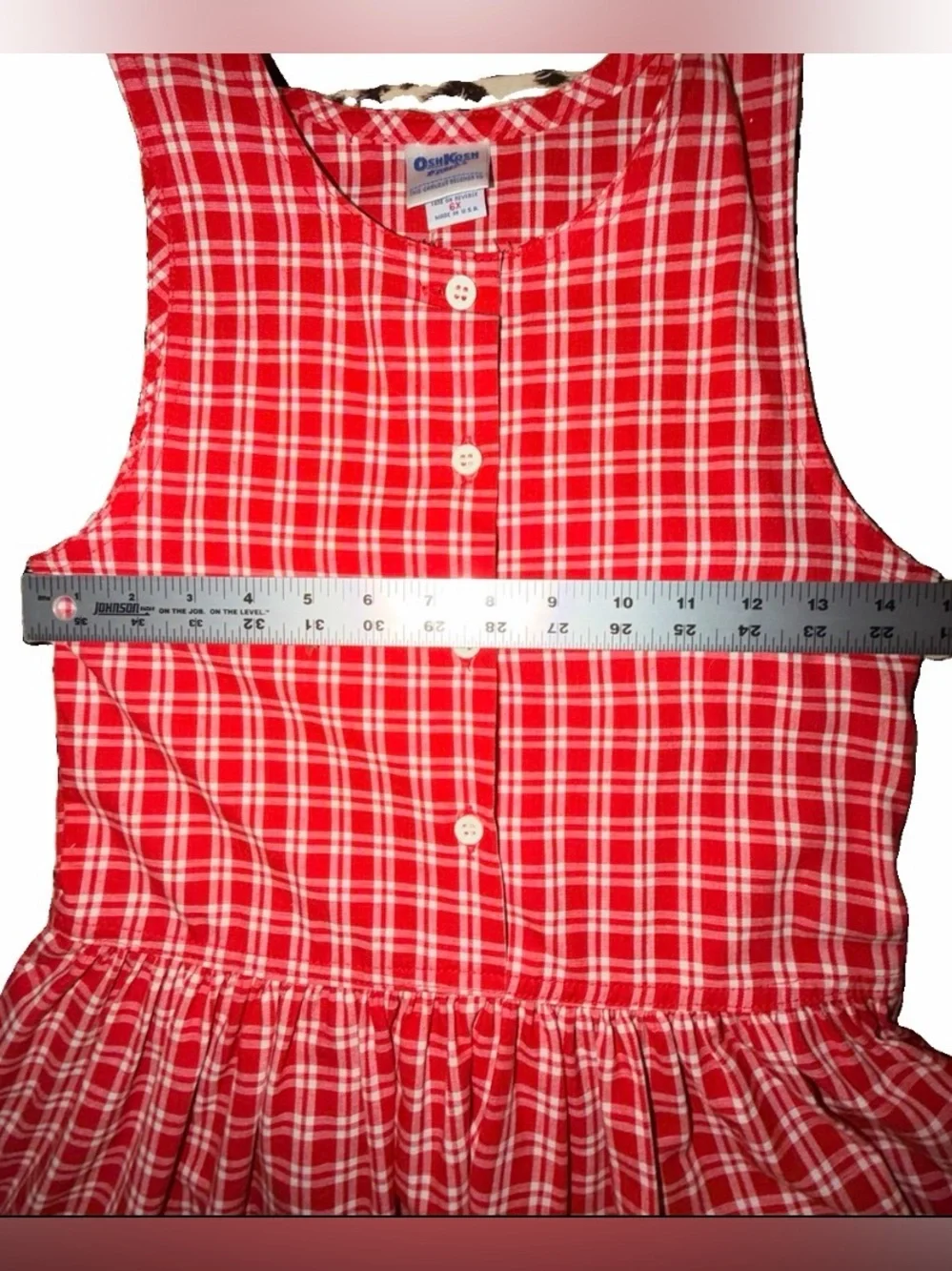 Oshkosh B’gosh Vintage Sleeveless Red White Plaid  Gingham Button Dress Sz 6X